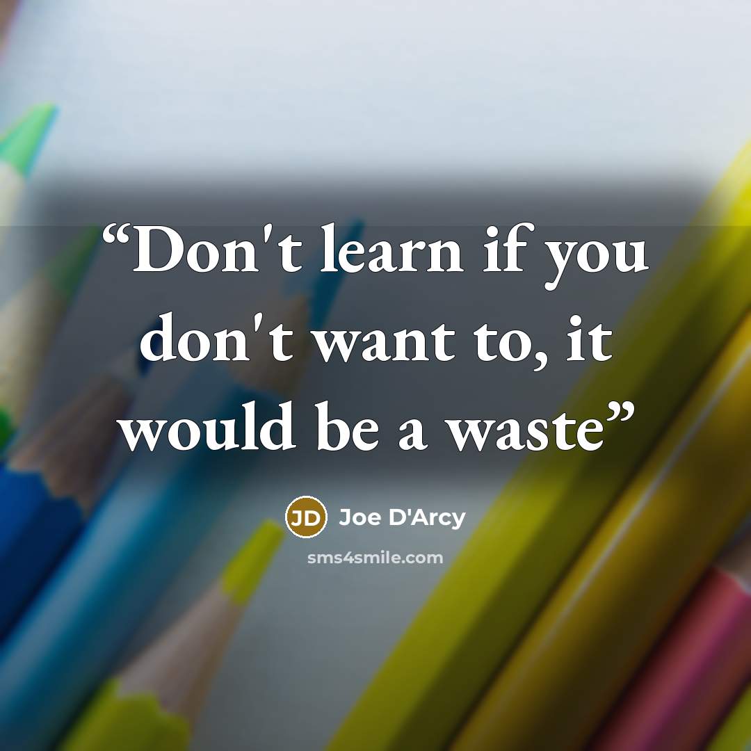 “Don't learn if you don't want to, it would be a waste” quote by Joe D'Arcy