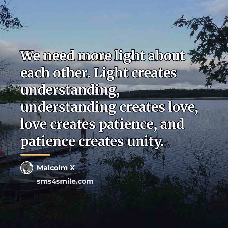 “We need more light about each other. Light creates understanding,…” quote by Malcolm X