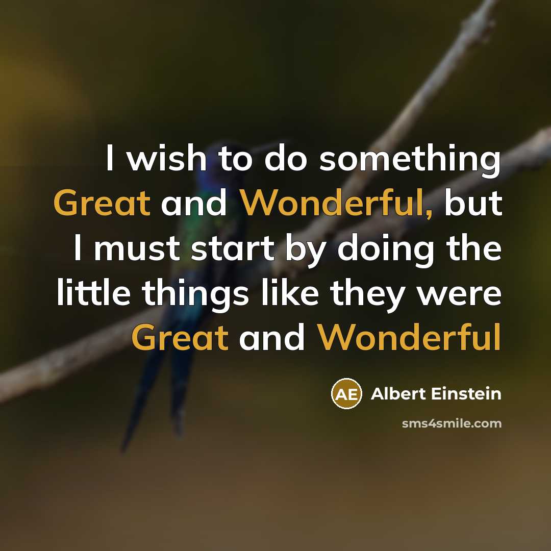 “I wish to do something Great and Wonderful, but I must start by doing the little things like they were Great and Wonderful” quote by Albert Einstein