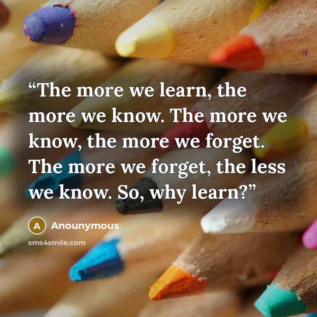 “The more we learn, the more we know. The more we know, the more we forget. The more we forget, the less we know. So, why learn?” quote by Anounymous