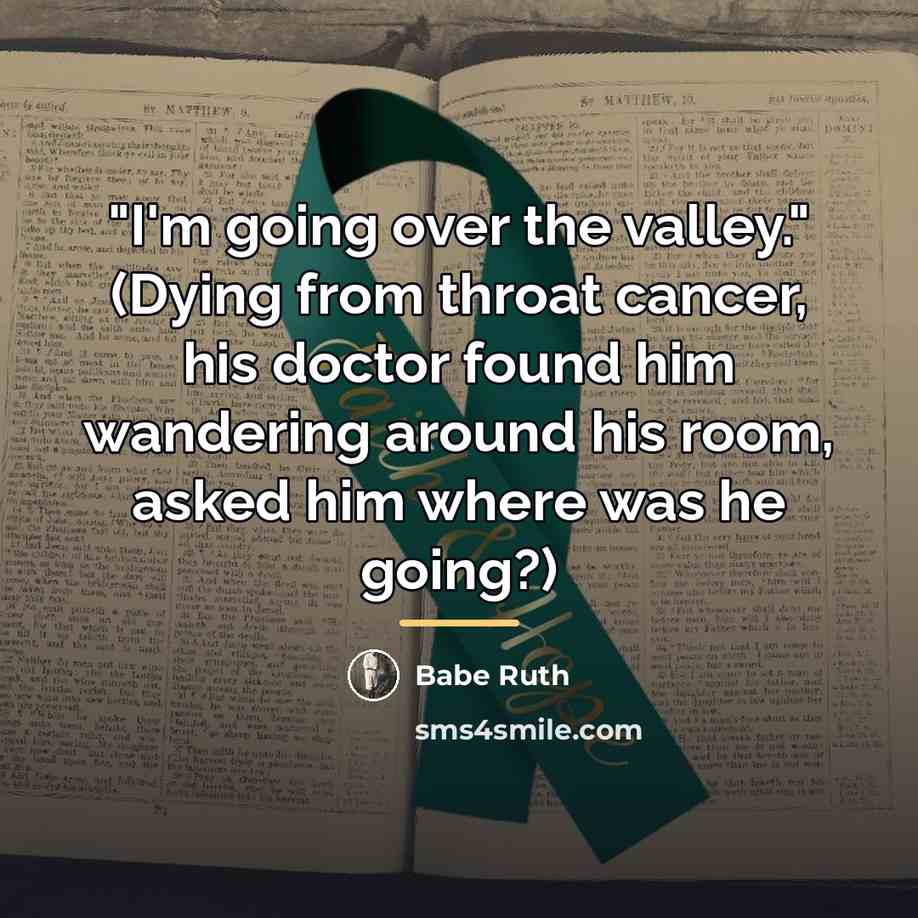 “"I'm going over the valley." (Dying from throat cancer, his…” quote by Babe Ruth