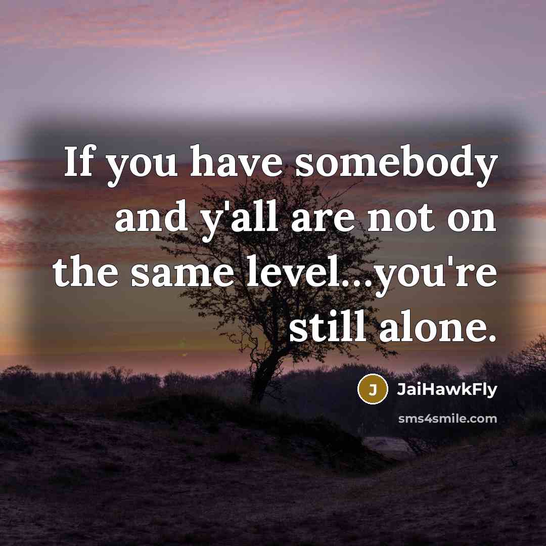 “If you have somebody and y'all are not on the same level…you're still alone.” quote by JaiHawkFly