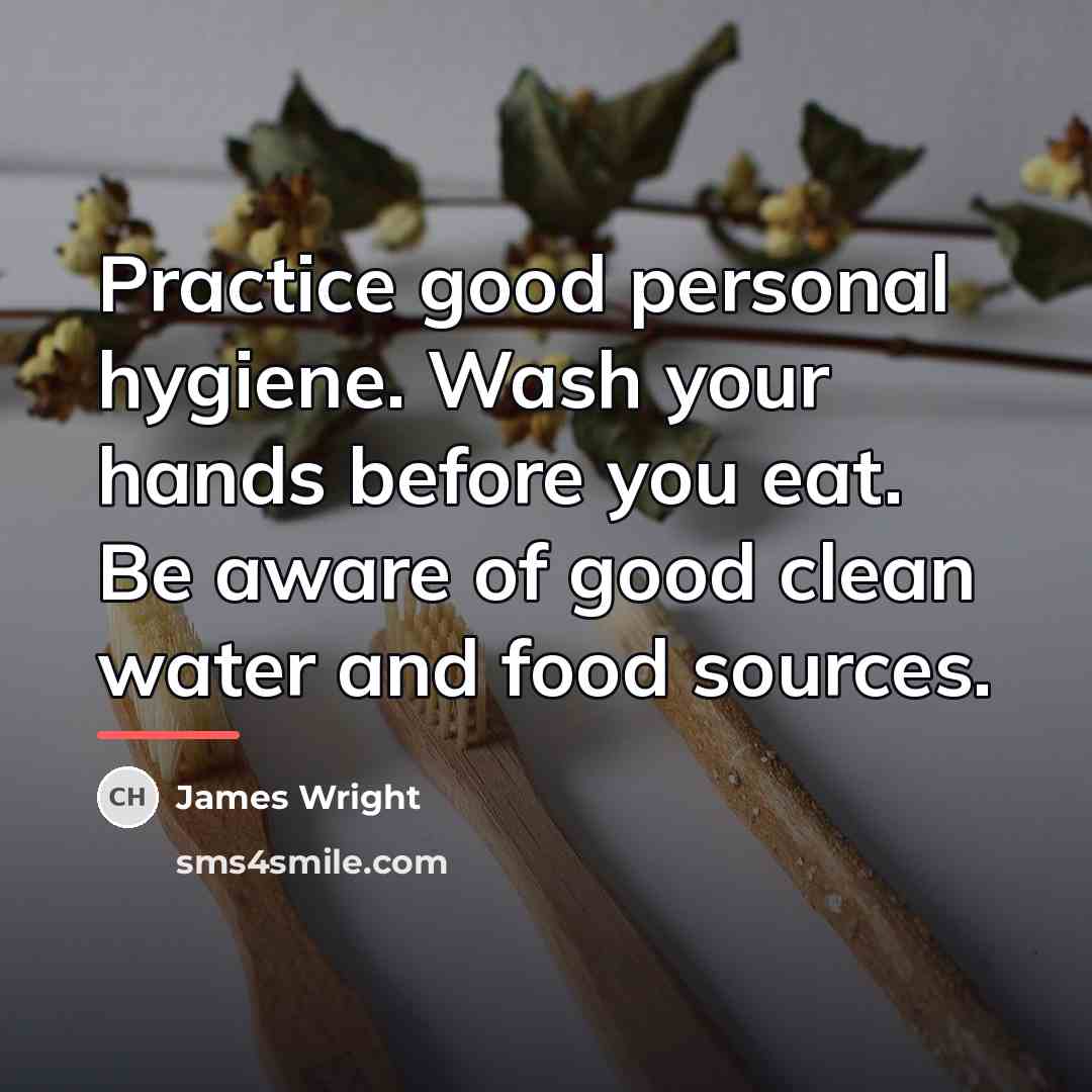 “Practice good personal hygiene. Wash your hands before you eat.…” quote by James Wright