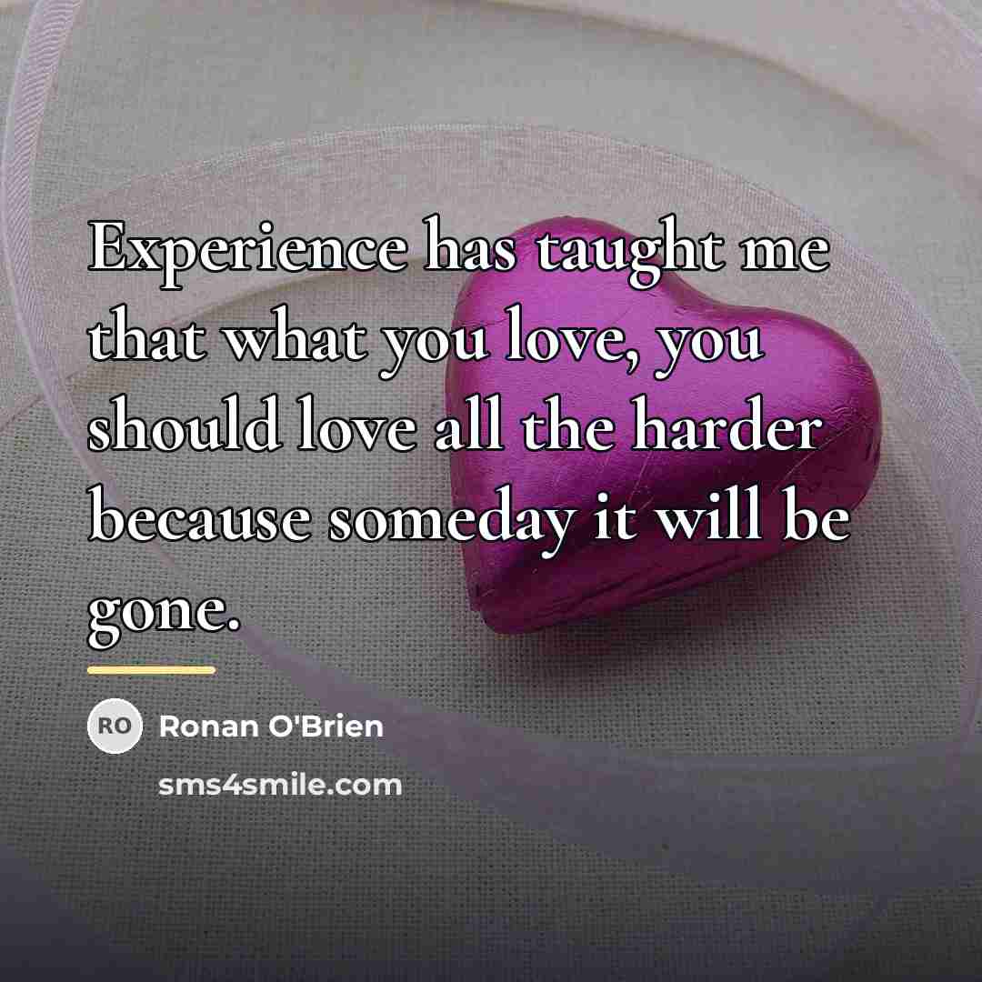 “Experience has taught me that what you love, you should…” quote by Ronan O'Brien