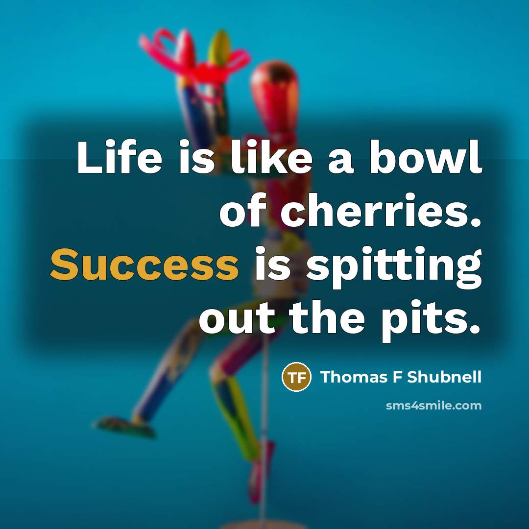 “Life is like a bowl of cherries. Success is spitting…” quote by Thomas F Shubnell