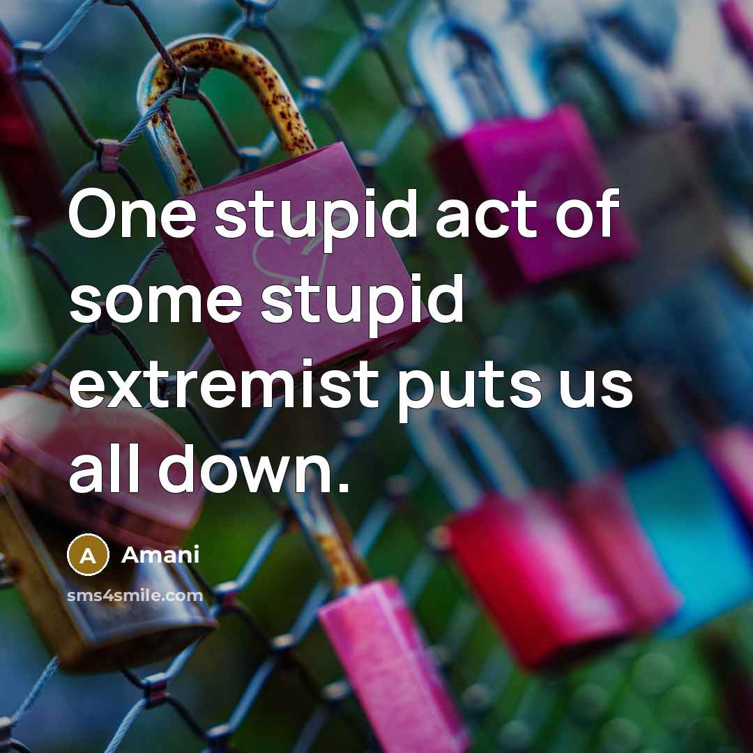 “One stupid act of some stupid extremist puts us all…” quote by Amani