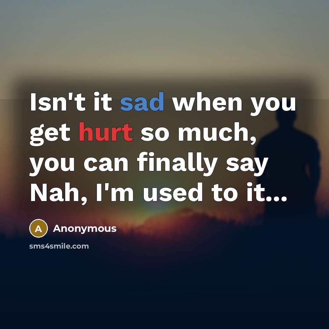 “Isn't it sad when you get hurt so much, you can finally say Nah, I'm used to it...” quote by Anonymous