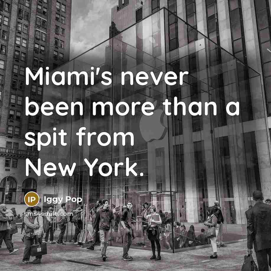 “Miami's never been more than a spit from New York.…” quote by Iggy Pop