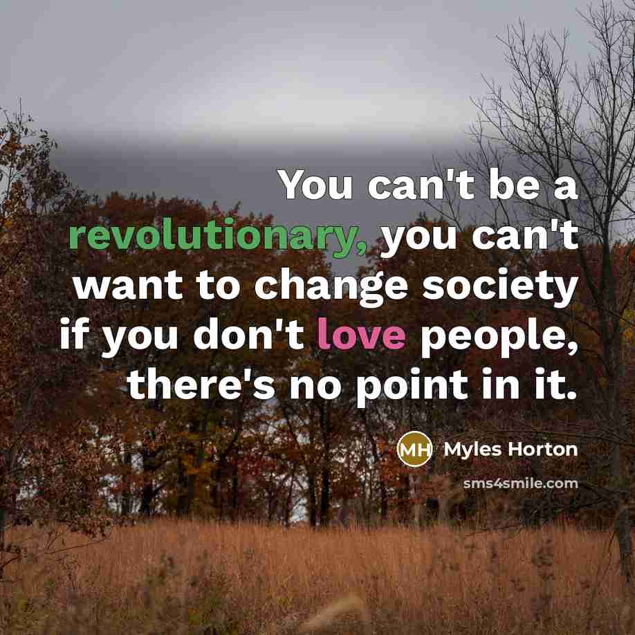 “You can't be a revolutionary, you can't want to change society if you don't love people, there's no point in it.” quote by Myles Horton