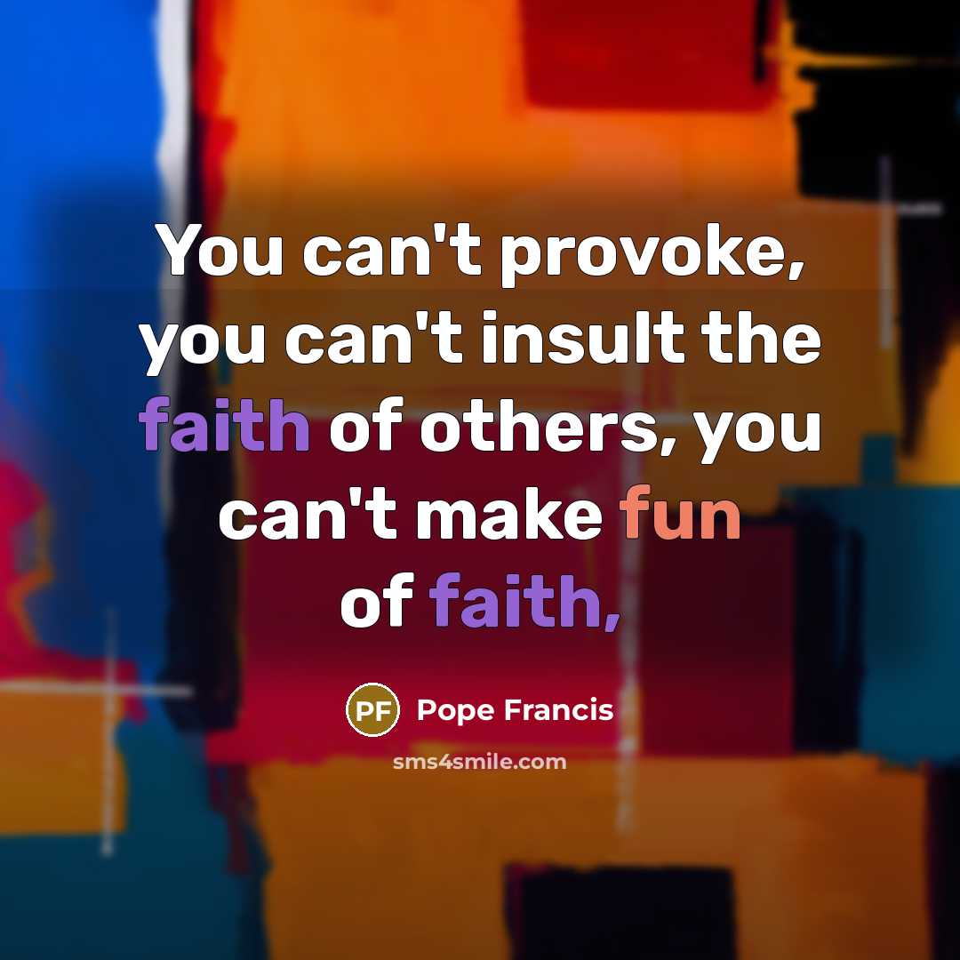 “You can't provoke, you can't insult the faith of others,…” quote by Pope Francis