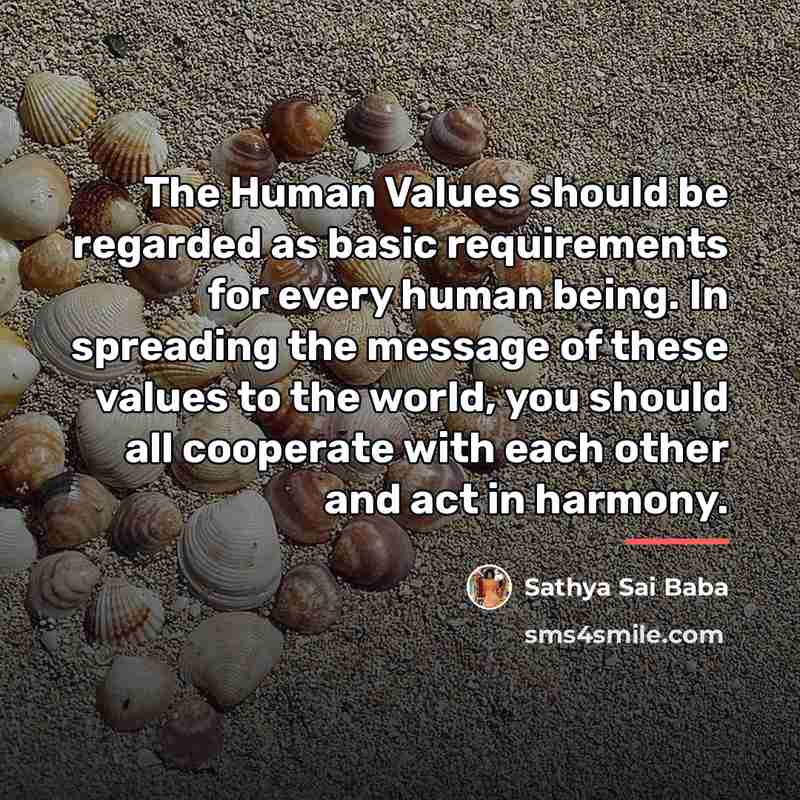 “The Human Values should be regarded as basic requirements for…” quote by Sathya Sai Baba