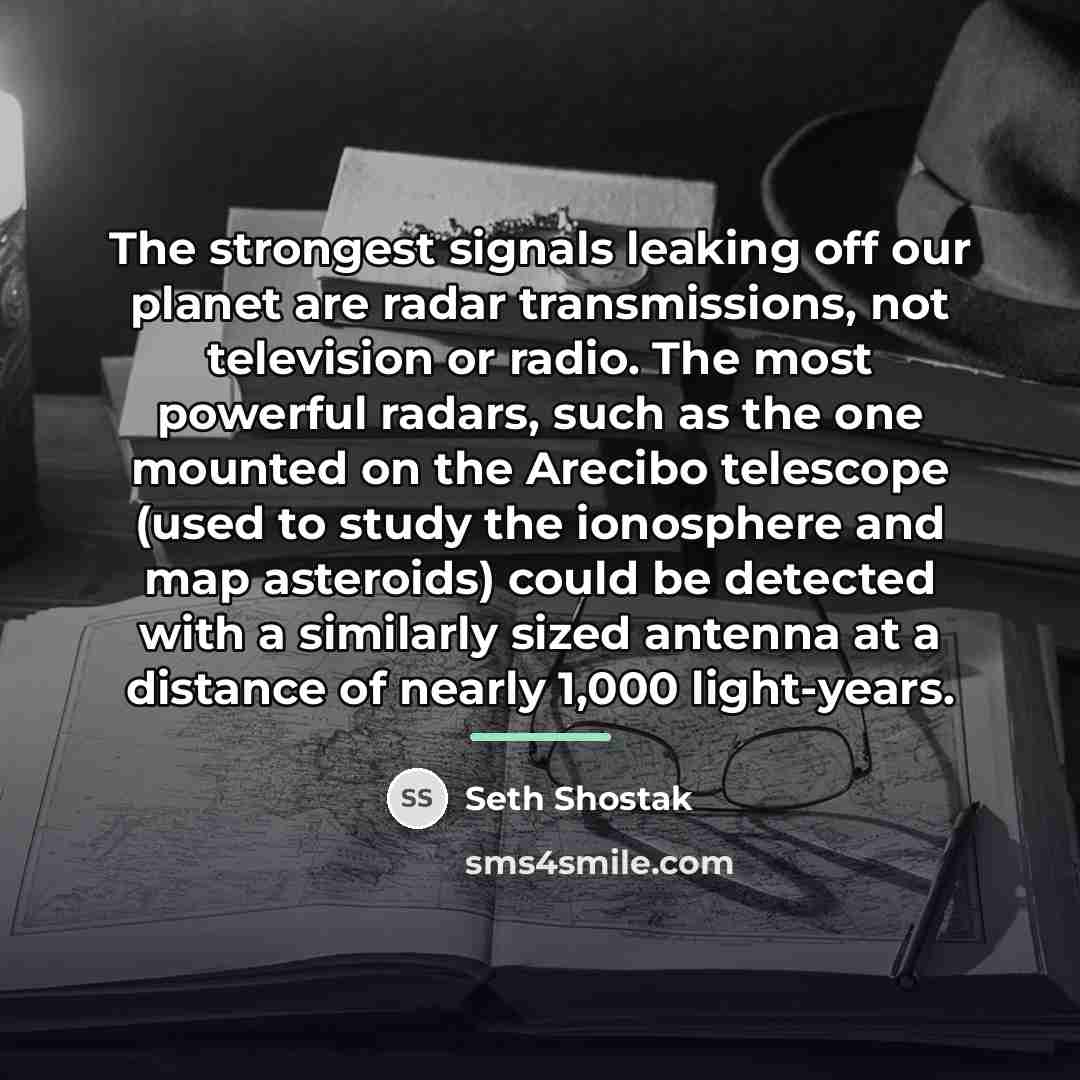 “The strongest signals leaking off our planet are radar transmissions,…” quote by Seth Shostak