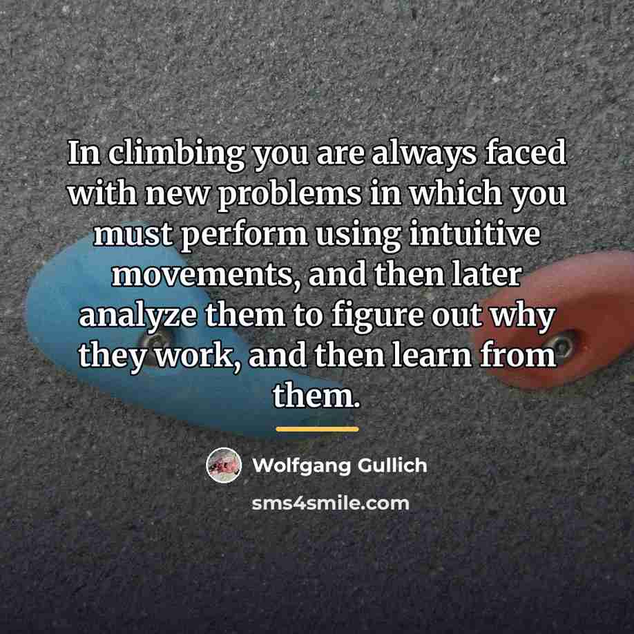 “In climbing you are always faced with new problems in…” quote by Wolfgang Gullich