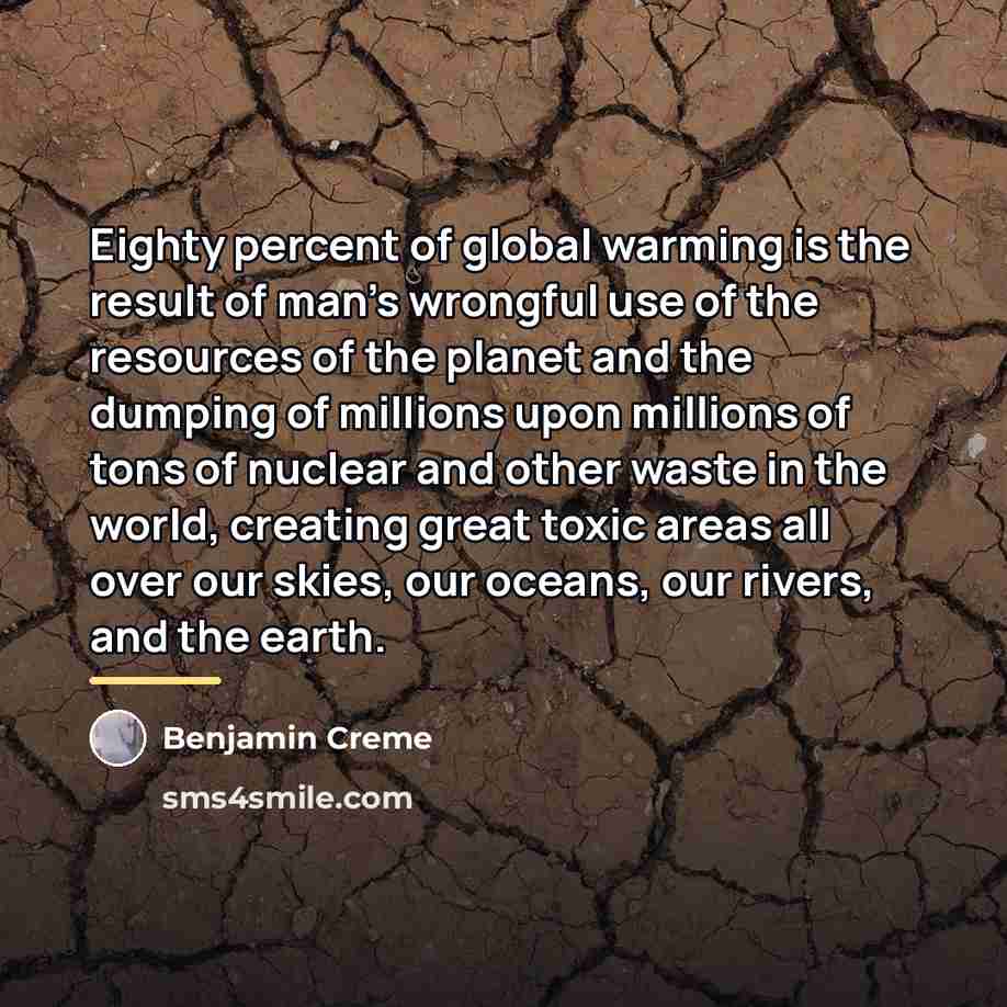 “Eighty percent of global warming is the result of man's…” quote by Benjamin Creme