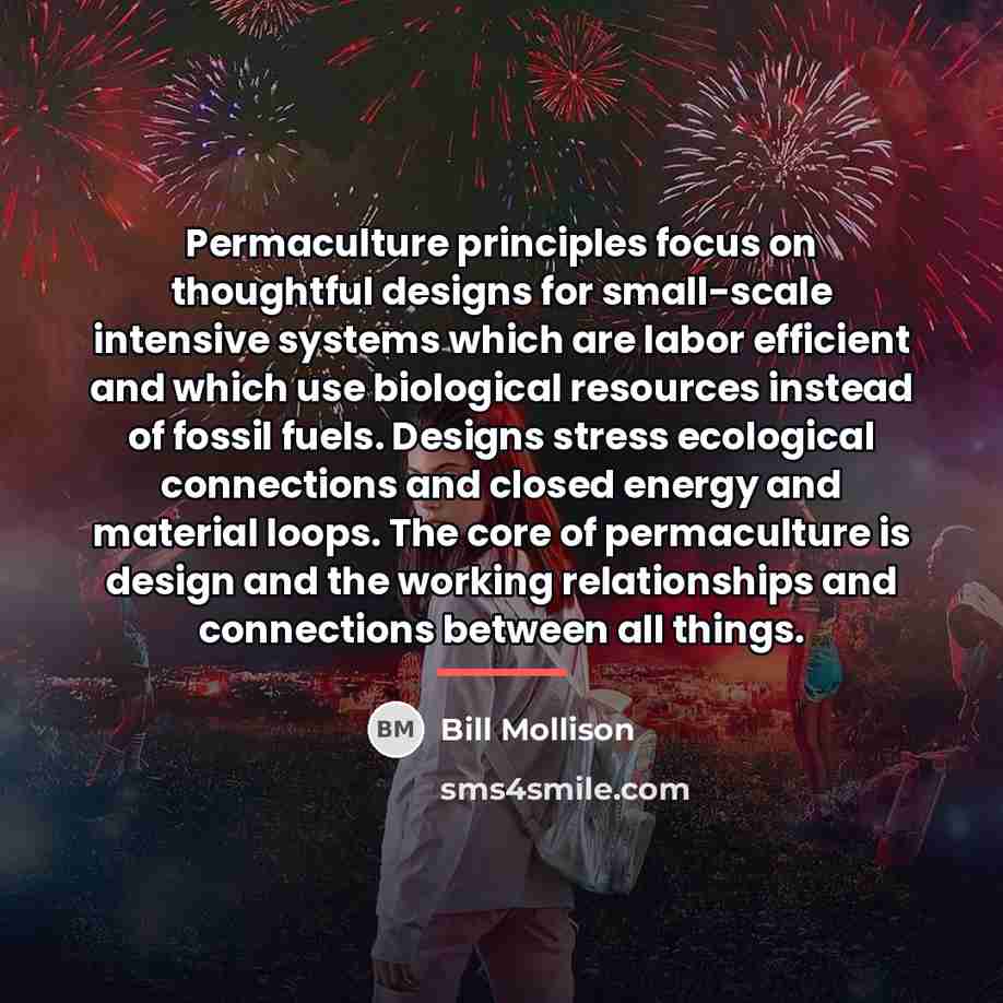 “Permaculture principles focus on thoughtful designs for small-scale intensive systems…” quote by Bill Mollison
