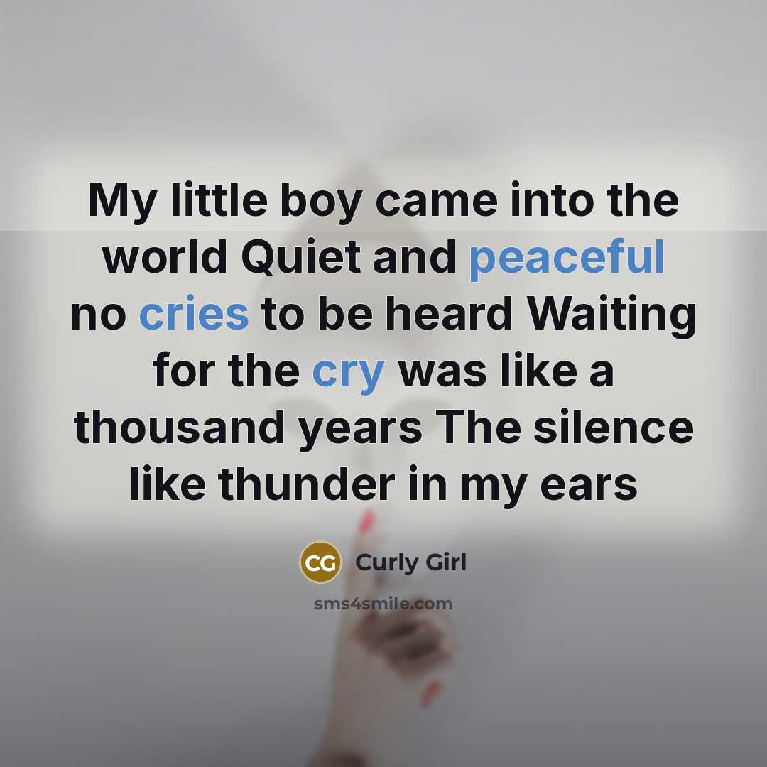 “My little boy came into the world Quiet and peaceful no cries to be heard Waiting for the cry was like a thousand years The silence like thunder in my ears” quote by Curly Girl