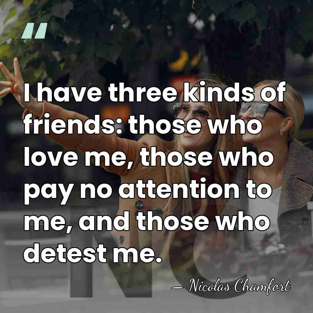 I have three kinds of friends: those who love me, those who&hellip; - Nicolas Chamfort