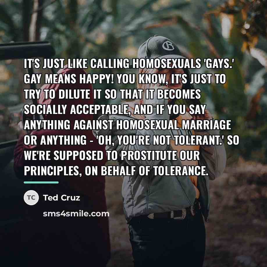 “It's just like calling homosexuals 'gays.' Gay means happy! You…” quote by Ted Cruz