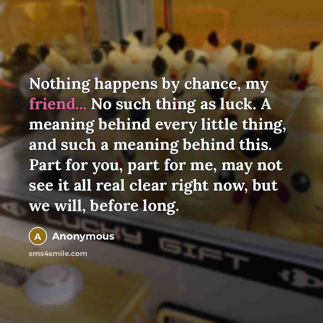 “Nothing happens by chance, my friend... No such thing as…” quote by Anonymous