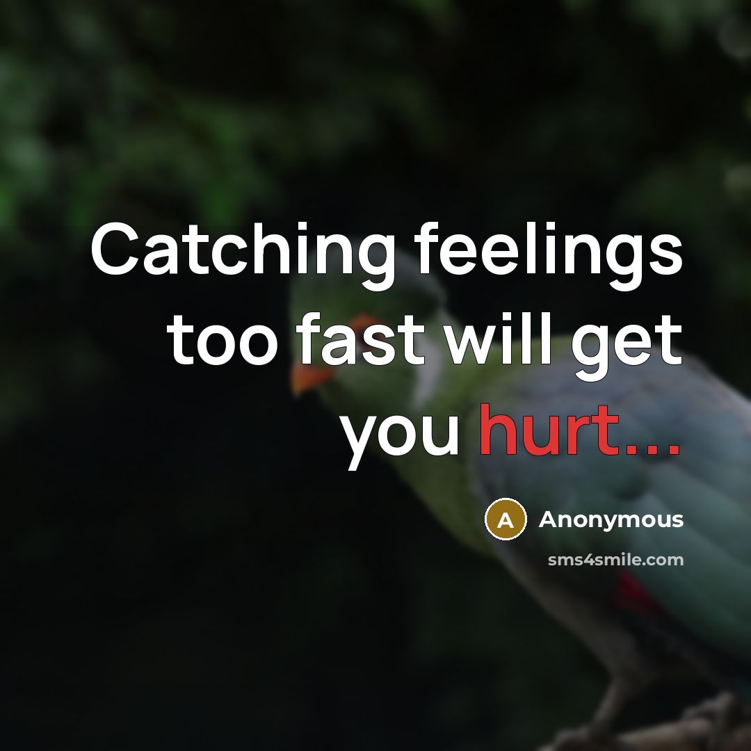 “Catching feelings too fast will get you hurt...” quote by Anonymous