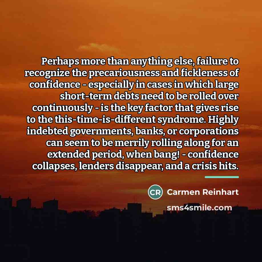 “Perhaps more than anything else, failure to recognize the precariousness…” quote by Carmen Reinhart