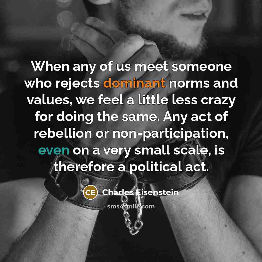 “When any of us meet someone who rejects dominant norms…” quote by Charles Eisenstein