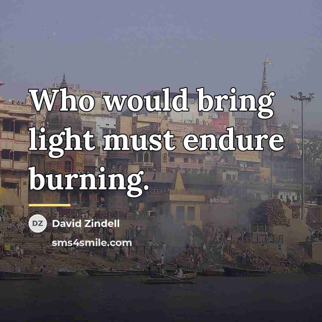 “Who would bring light must endure burning.…” quote by David Zindell