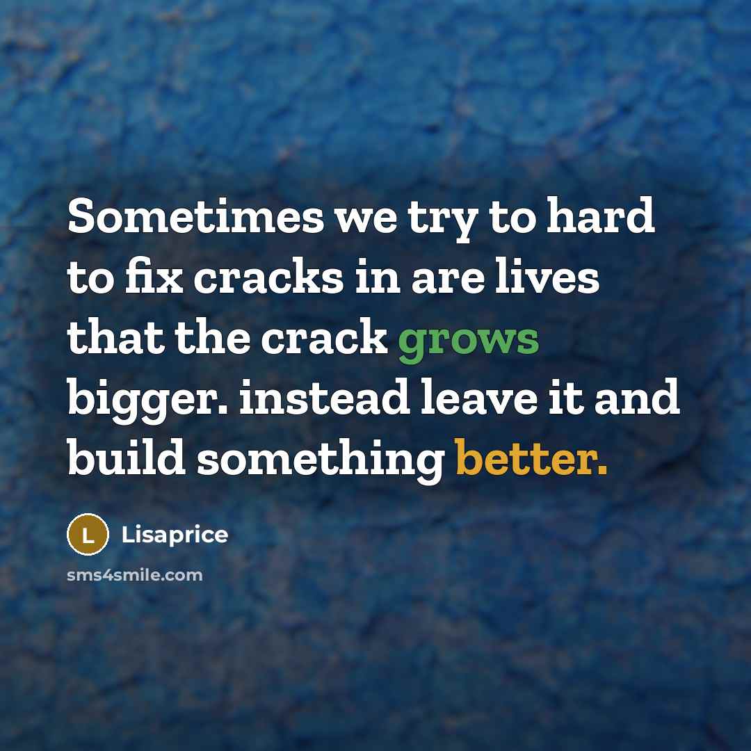 “Sometimes we try to hard to fix cracks in are lives that the crack grows bigger. instead leave it and build something better.” quote by Lisaprice
