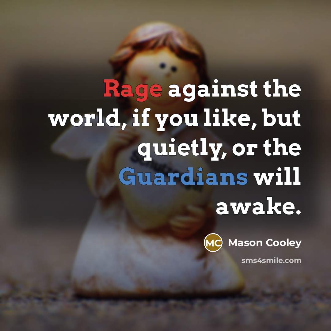 “Rage against the world, if you like, but quietly, or…” quote by Mason Cooley