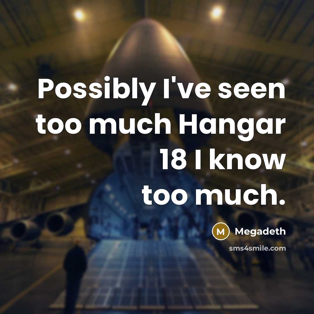 “Possibly I've seen too much Hangar 18 I know too much.” quote by Megadeth