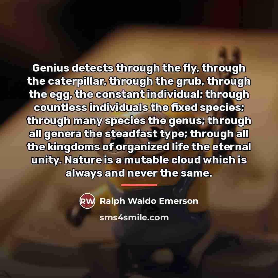“Genius detects through the fly, through the caterpillar, through the…” quote by Ralph Waldo Emerson