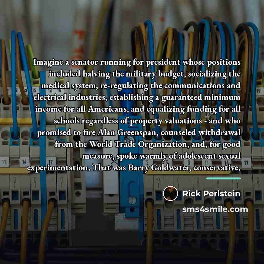 “Imagine a senator running for president whose positions included halving…” quote by Rick Perlstein