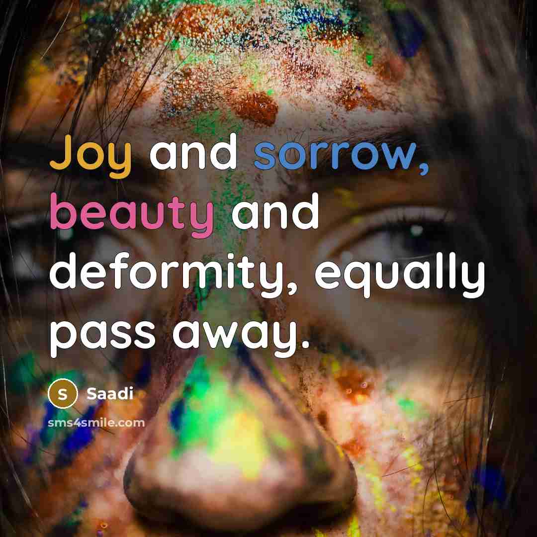 “Joy and sorrow, beauty and deformity, equally pass away.…” quote by Saadi