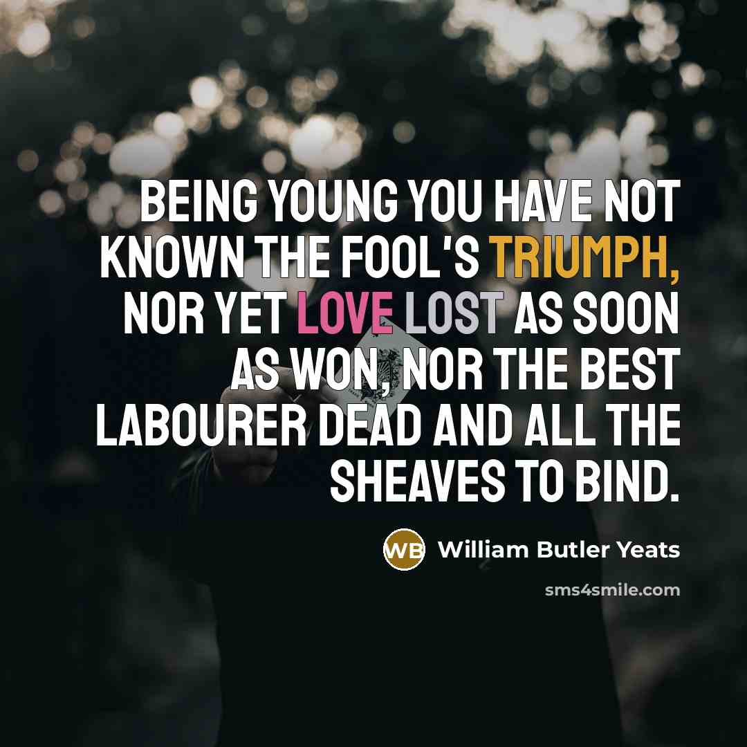 “Being young you have not known The fool's triumph, nor…” quote by William Butler Yeats