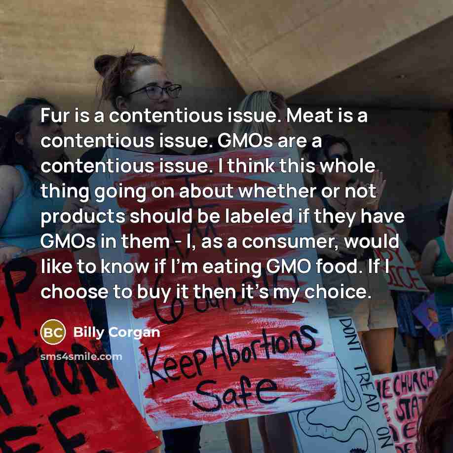 “Fur is a contentious issue. Meat is a contentious issue.…” quote by Billy Corgan