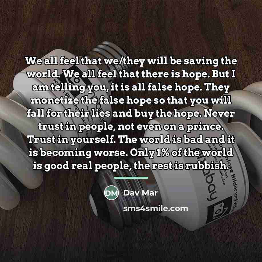 “We all feel that we/they will be saving the world.…” quote by Dav Mar