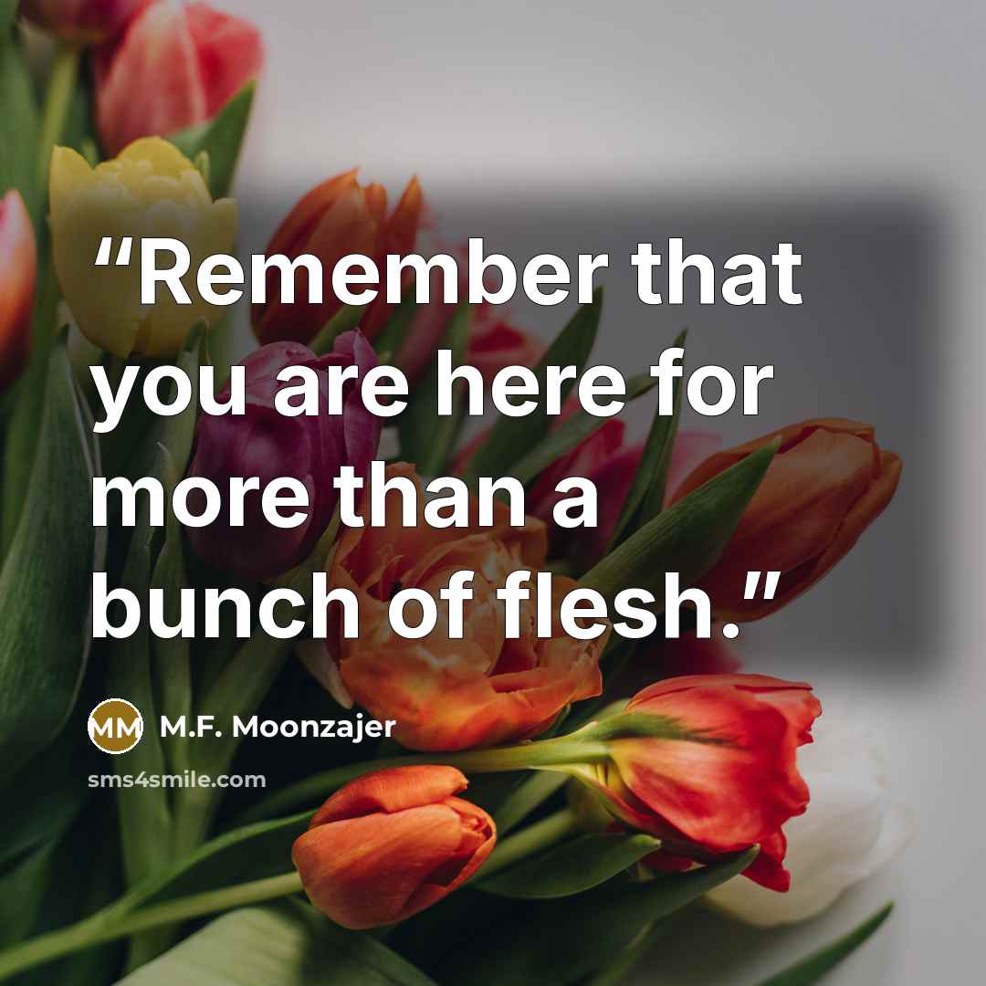 “Remember that you are here for more than a bunch of flesh.” quote by M.F. Moonzajer