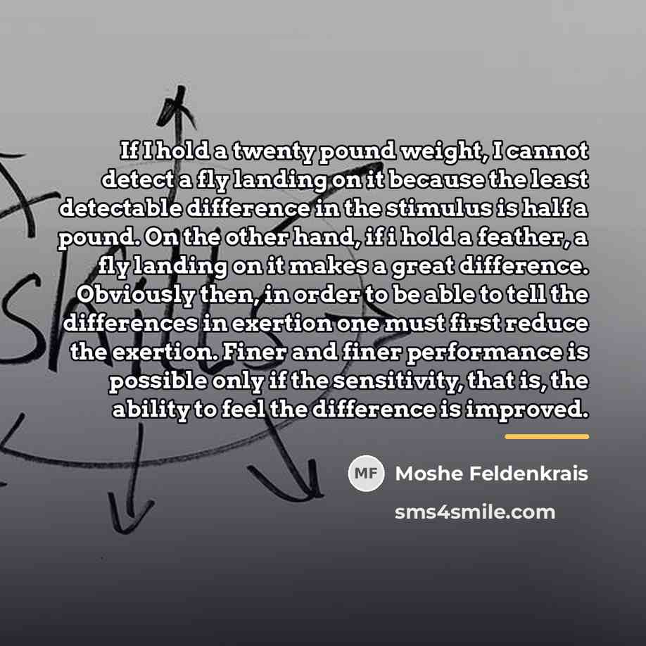 “If I hold a twenty pound weight, I cannot detect…” quote by Moshe Feldenkrais