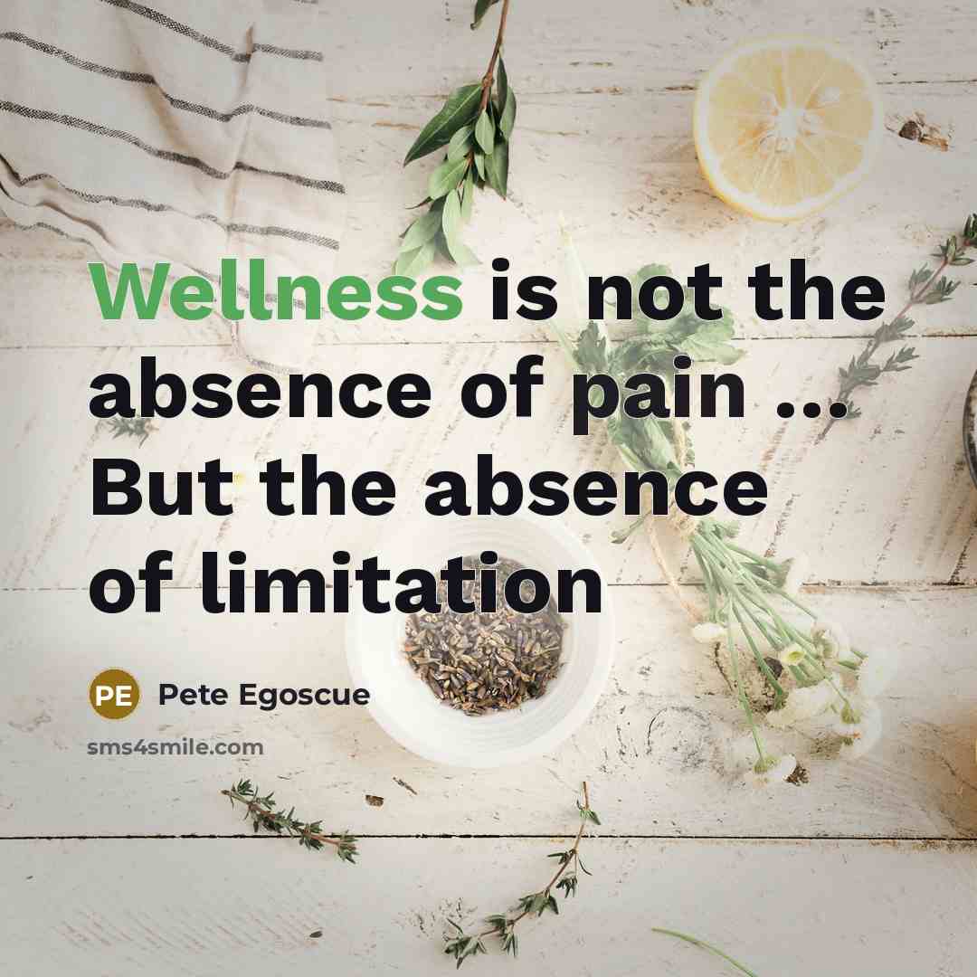 “Wellness is not the absence of pain ..... But the…” quote by Pete Egoscue