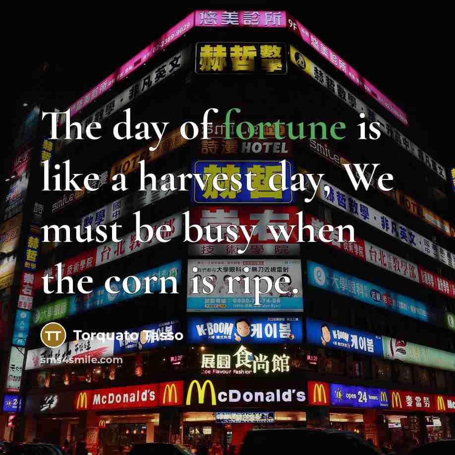 “The day of fortune is like a harvest day, We…” quote by Torquato Tasso
