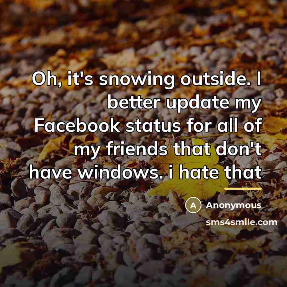 “Oh, it's snowing outside. I better update my Facebook status…” quote by Anonymous