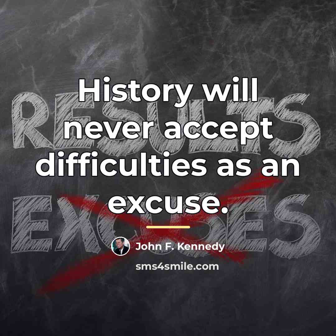 “History will never accept difficulties as an excuse.…” quote by John F. Kennedy