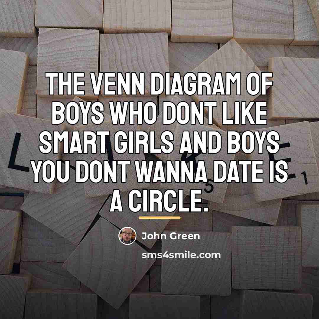 “The venn diagram of boys who dont like smart girls…” quote by John Green