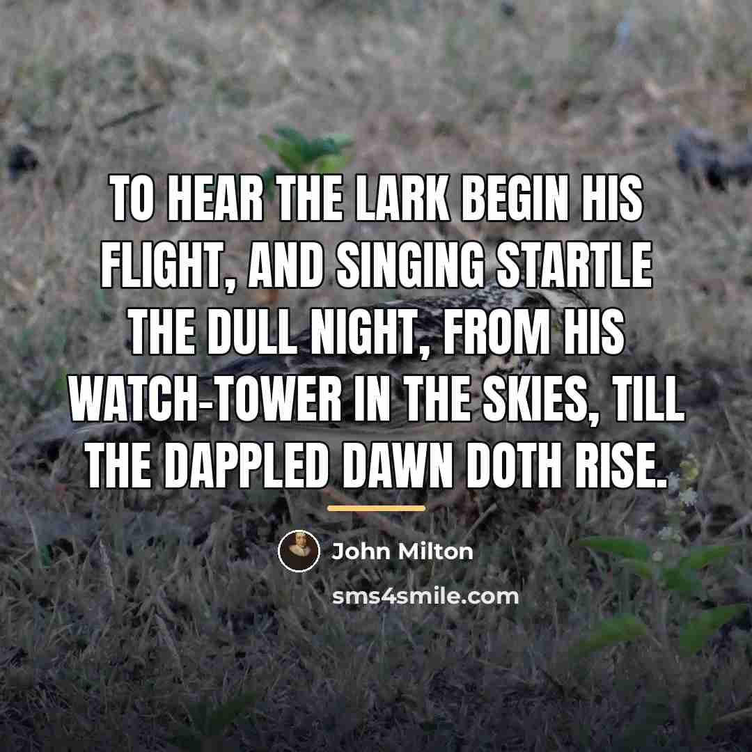 “To hear the lark begin his flight, And singing startle…” quote by John Milton