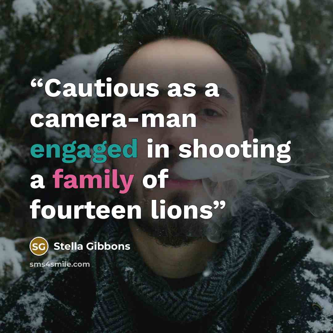 “Cautious as a camera-man engaged in shooting a family of fourteen lions” quote by Stella Gibbons