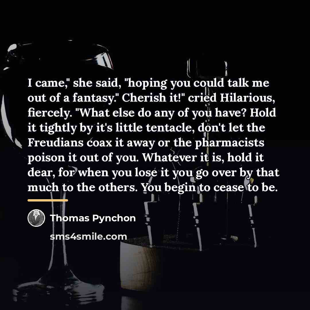 “I came," she said, "hoping you could talk me out…” quote by Thomas Pynchon
