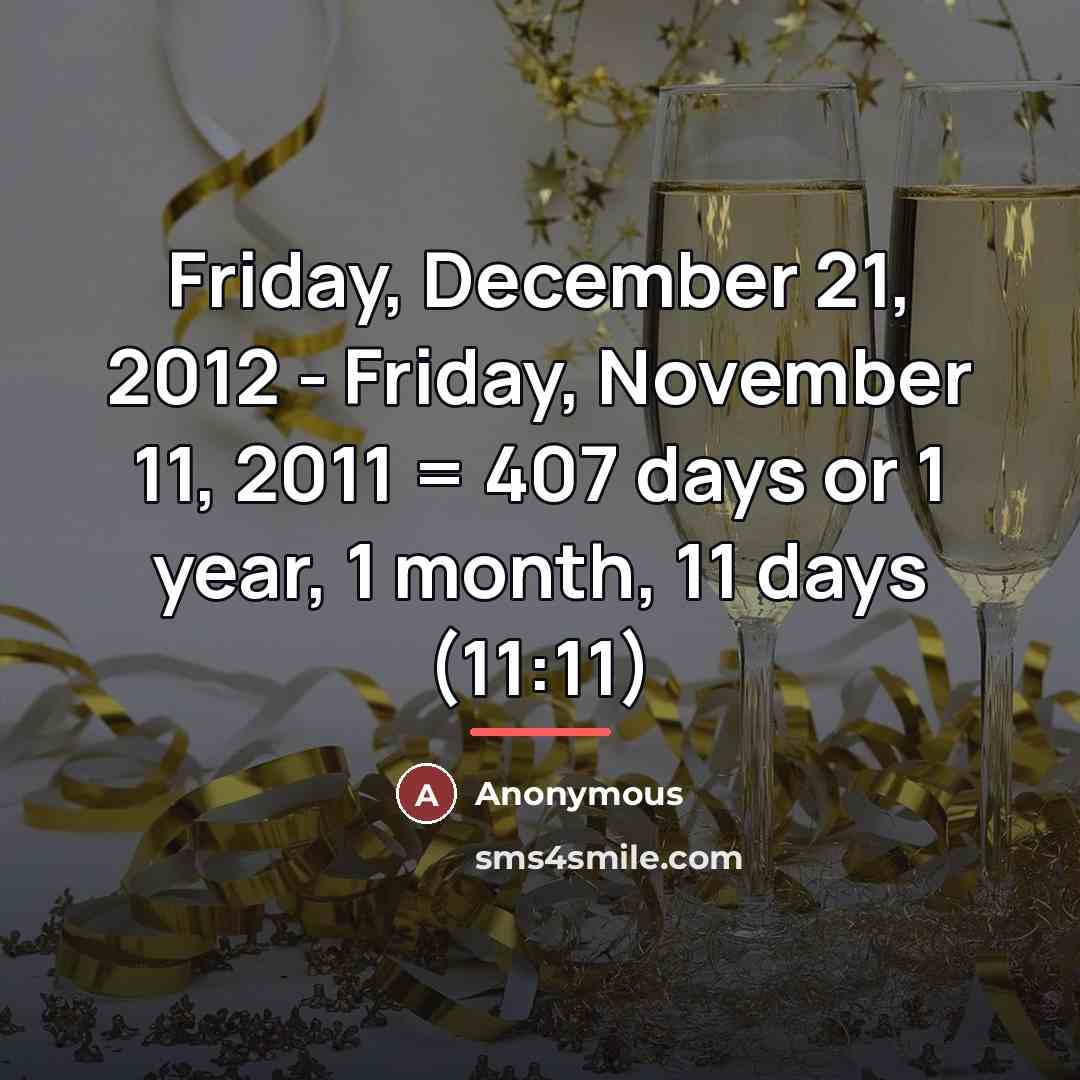 “Friday, December 21, 2012 - Friday, November 11, 2011 =…” quote by Anonymous