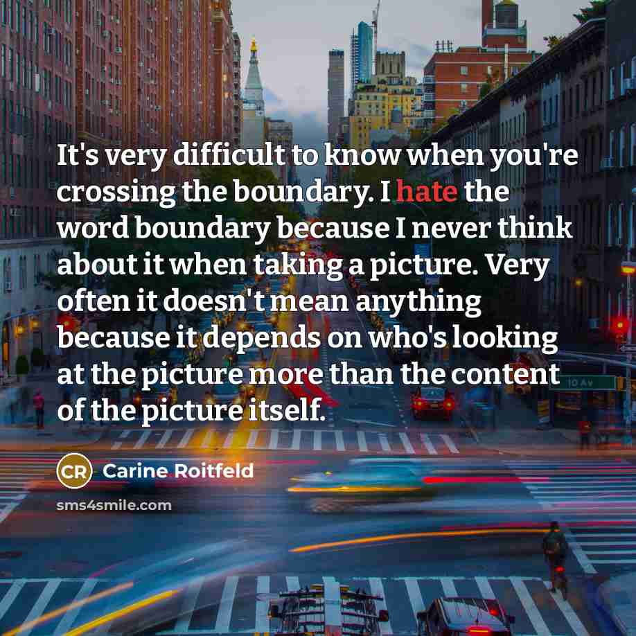 “It's very difficult to know when you're crossing the boundary.…” quote by Carine Roitfeld