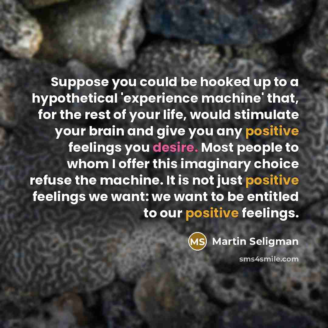 “Suppose you could be hooked up to a hypothetical 'experience…” quote by Martin Seligman