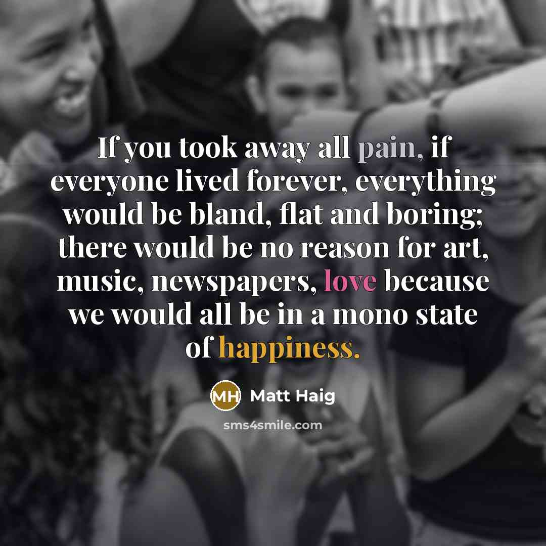 “If you took away all pain, if everyone lived forever,…” quote by Matt Haig